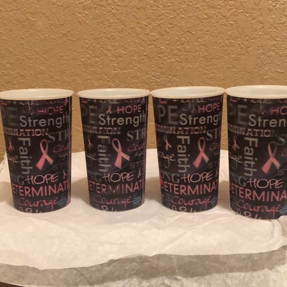 NWOT Sports Tissues LLC 3D Breast Cancer Awareness Plastic Tumblers.  Set of 4. - Picture 1 of 10